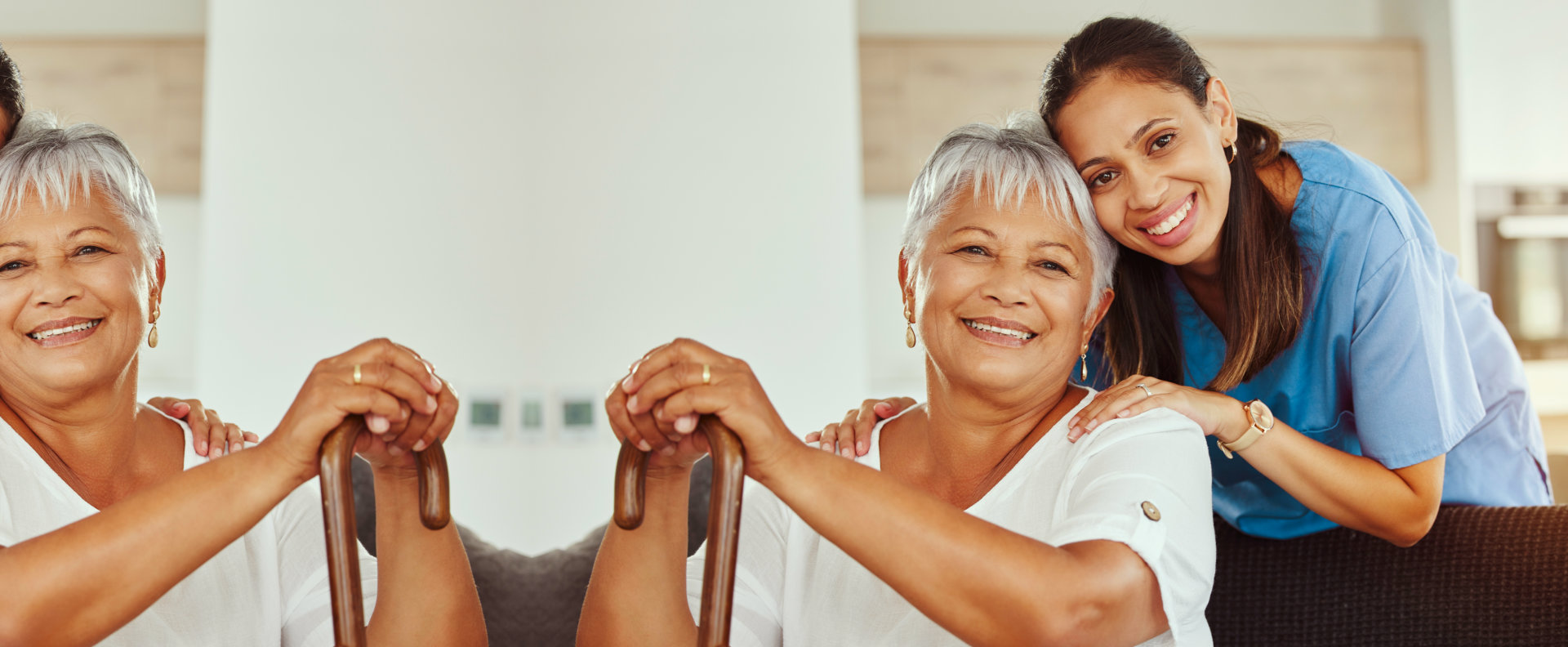 Two person smiling